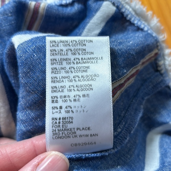 PILCRO Petite 2P Blue Stripe Linen Shirtdress V-Neck Lagenlook - Picture 7 of 8